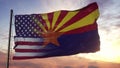 Arizona and USA flag on flagpole. USA and Arizona Mixed Flag waving in wind. 3d rendering Royalty Free Stock Photo
