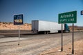 ARIZONA, USA - JUNE 19, 2018: Arizona and Nevada border along a major road