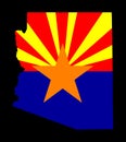 Arizona vector map silhouette and vector flag. Royalty Free Stock Photo