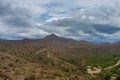 Arizona, wild west landscape with cactus view of desert valley mountains Royalty Free Stock Photo