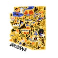 Arizona yellow map flat hand drawn vector illustration Royalty Free Stock Photo