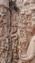 Arjuna's penance - ancient. Statues carved into rock the wall. Royalty Free Stock Photo