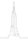 Continuous line drawing. Building Cityscape Line Art Silhouette. Single line sketch Empire State Building in New York City line