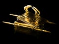 Ark of the covenant with lid open on a dark background / 3D illustration