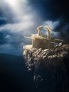 Ark of the covenant at the top of a mountain / 3D Rendering Royalty Free Stock Photo