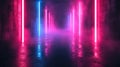 ark neon garage background, perspective view of futuristic empty hallway. Modern design of large room with led red and blue Royalty Free Stock Photo