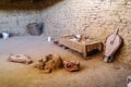 Archaeological reconstruction of a Stone Age dwelling, interior Royalty Free Stock Photo