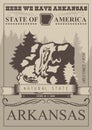 Arkansas american travel banner. Natural state. Vintage outline poster