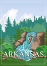 Arkansas american travel banner. Poster with landscapes