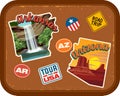 Arkansas, Arizona travel stickers with scenic attractions Royalty Free Stock Photo