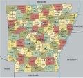 Arkansas - detailed editable political map with labeling.