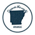 Arkansas map in vintage discover the world rubber.