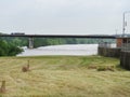 Arkansas River rises, going into spillway next to Robert S Kerr Lock and Dam, eastern Oklahoma Royalty Free Stock Photo