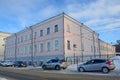 Arkhangelsk, Russia, February, 20, 2018. Cars near Maritime trade school of the early 19th century. Now - Federal research centre