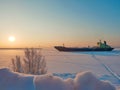 Arkhangelsk. Sunny winter day on the Bank of the Northern Dvina. January Royalty Free Stock Photo