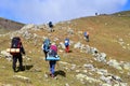 Arkhyz, Russia, Caucasus, September, 17, 2018. Tourists in the mountains of Arkhyz in September