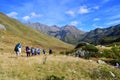 Arkhyz, Russia, Caucasus, September, 18, 2018. Tourists in the mountains of Arkhyz in September