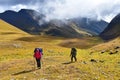 Arkhyz, Russia, Caucasus, September, 17, 2018. Tourists in the mountains of Arkhyz in September