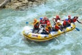 ARKHYZ, RUSSIA - MAY 10, 2014: Tourists who rafting on the Zelenchuk river.