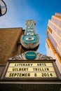 Downtown Portland, Oregon, USA - September 8, 2014: Arlene Schnitzer Concert Hall with wonderful street sign Portland