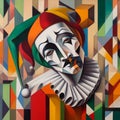 Arlequin with a sad face modern painting, geometric patterns Royalty Free Stock Photo