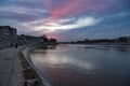 Arles, Provence, France, Promenade at the banks of the River Rhone during a colorful sunset