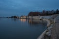 Arles, Provence, France, Promenade at the banks of the River Rhone during a colorful sunset