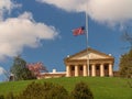 Arlington House, at Arlington Cemetery in Virginia. Flag at half-mast. Royalty Free Stock Photo
