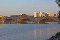 Arlington Memorial Bridge and Rosslyn suburb at sunset, Washington DC, USA. Royalty Free Stock Photo