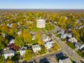 Arlington Reservoir aerial view in fall, Arlington, MA, USA