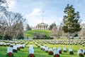 Arlington United States Military Cemetery in Washington DC, USA. The Unknown Soldier Tomb on Top of the Hill.