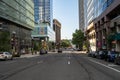 Downtown street view of Rosslyn neighborhood of Arlington Virginia, a high density urban