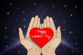 Happy Valentine`s day! illustration - women`s hands hold the heart Royalty Free Stock Photo