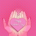 Happy Valentine`s day! illustration - women`s hands hold the heart Royalty Free Stock Photo