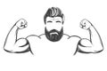 Arm, bicep, strong Bearded man hand drawn vector illustration realistic sketch