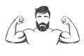 Arm, bicep, strong Bearded man hand drawn vector illustration realistic sketch
