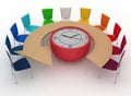 Arm-chair of chief and group of office chairs at a table as an clock Royalty Free Stock Photo