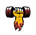 Arm with dumbbell. Gym club logo or label. Vector illustration Royalty Free Stock Photo