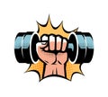 Arm with dumbbell. Gym club logo. Vector illustration Royalty Free Stock Photo