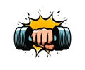 Arm with dumbbell. Gym club logo. Vector illustration Royalty Free Stock Photo