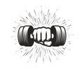 Arm with dumbbell. Gym, fitness logo. Vector illustration Royalty Free Stock Photo