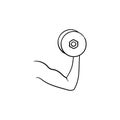 Arm with dumbbell hand drawn outline doodle icon. Royalty Free Stock Photo