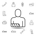 arm gypsum break icon. Simple thin line, outline vector element of Bone injury icons set for UI and UX, website or mobile Royalty Free Stock Photo
