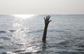 hand of man on the water of ocean Royalty Free Stock Photo