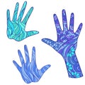 Arm. Hands. Doodles with abstract patterns on isolation background. Design for spiritual relaxation for adults. Objects for Royalty Free Stock Photo