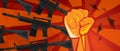 Arm military revolution fist hand symbol retro communism propaganda poster style