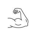 Arm muscle strong vector power bicep line icon. Strength arm muscular gym