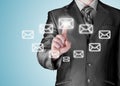Arm press button in envelope icon on touch screen Royalty Free Stock Photo