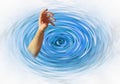 Arm reaching water help drowning drown ripples ocean sea swirling riptide Royalty Free Stock Photo