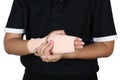 Arm splint, hand badage, gauze bandage patient with Asian girl hand wrap injury. Royalty Free Stock Photo